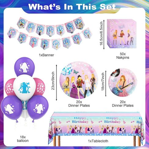 172pcs Birthday Party Decorations Plates,Music star Party Supplies Include 40x Plates, 40x Napkins, 20x forks, 21x cake plugin,18x balloon,1x Tablecloth, 1x backdrop, 1x Banner Serves 20 Guests in Saudi Arabia