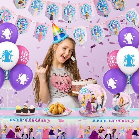 172pcs Birthday Party Decorations Plates,Music star Party Supplies Include 40x Plates, 40x Napkins, 20x forks, 21x cake plugin,18x balloon,1x Tablecloth, 1x backdrop, 1x Banner Serves 20 Guests in Saudi Arabia