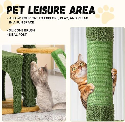 DWVO Cactus Cat Tree for Large Cats: 60" Tall with Self-Grooming Brush, Cute Kitten Climbing Tower for Indoor Kittens with Cat Condo, Top Perch, Basktet, Sisal Scratching Posts, Dangling Ball in Saudi Arabia