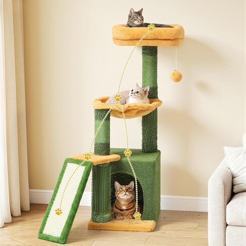 DWVO Cactus Cat Tree for Large Cats: 60" Tall with Self-Grooming Brush, Cute Kitten Climbing Tower for Indoor Kittens with Cat Condo, Top Perch, Basktet, Sisal Scratching Posts, Dangling Ball in Saudi Arabia