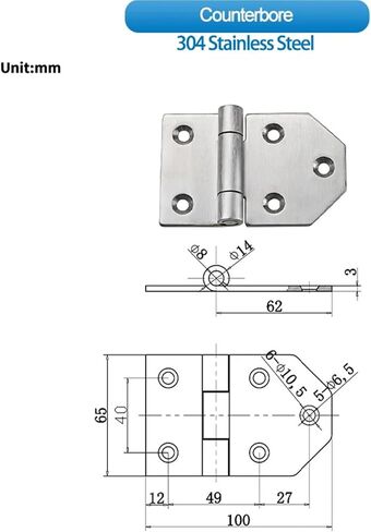 طي اللوحة المسطحة المفصلية الأجهزة 304 الفولاذ المقاوم للصدأ counterbore 1pcs in Saudi Arabia