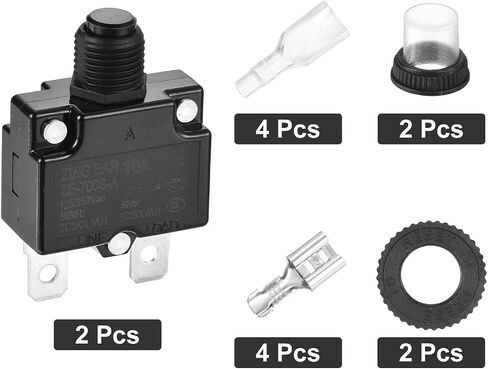 DMiotech 15A Thermal Circuit Breaker 125/250V AC 50V DC 1.8x1.1x0.6 Manual Reset Overload Protector with Quick Connect Terminal and Waterproof Cap for Overload Protection,2Pcs in Saudi Arabia
