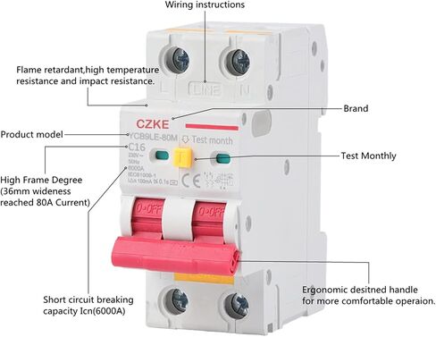 2P 230V RCBO MCB 30MA قاطع الدائرة الحالي المتبقي مع حماية أكثر من التيار وتسرب 6-63A YCB6HLN-63 Plus (32A) in Kuwait