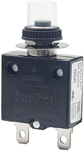 1pc KUOYUH 98 Series 125/250VAC 32VDC 50/60Hz Push Button Manual Reset Thermal Overload Circuit Breaker with Transparent Waterproof Dust Cap 3-70A (50A 1pc) in Saudi Arabia