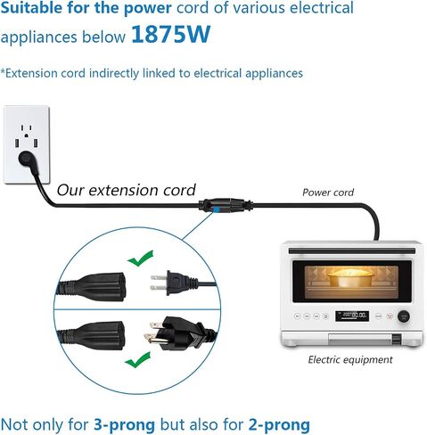 FIRMERST 1875W Flat Plug Extension Cord 3 Feet 14 AWG 15A White, 1 Pack in Kuwait