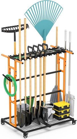 CCCEI GARAGE Organization with Wheels و Outdoor Gargen Yard Shed Tools Cart Carting و Home Storage to Cleaning Supplies Worderizer و Broom Holder و Rake و Rake ، وأدوات الزراعة والزراعة الطويلة. in Kuwait