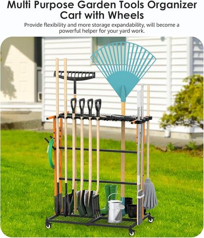 CCCEI GARAGE Organization with Wheels و Outdoor Gargen Yard Shed Tools Cart Carting و Home Storage to Cleaning Supplies Worderizer و Broom Holder و Rake و Rake ، وأدوات الزراعة والزراعة الطويلة. in Kuwait