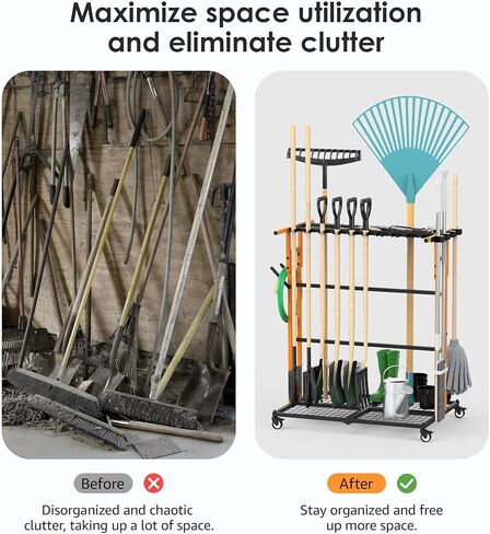 CCCEI GARAGE Organization with Wheels و Outdoor Gargen Yard Shed Tools Cart Carting و Home Storage to Cleaning Supplies Worderizer و Broom Holder و Rake و Rake ، وأدوات الزراعة والزراعة الطويلة. in Kuwait