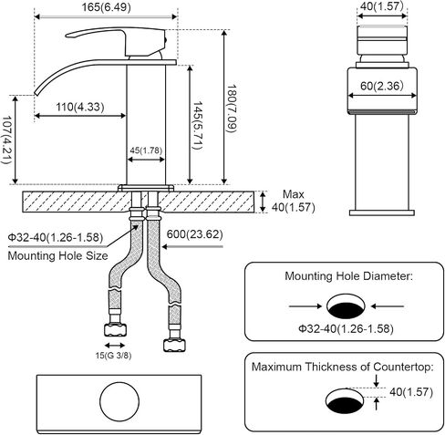 صنبور الحمام الشلال غير لامع الحمام الأسود صنبور مقبض واحد حديث واحد أو 3 فتحة الحمام الحمام صنبور مع صرف المنبثقة على سطح السفينة وخروجات الإمداد in Saudi Arabia