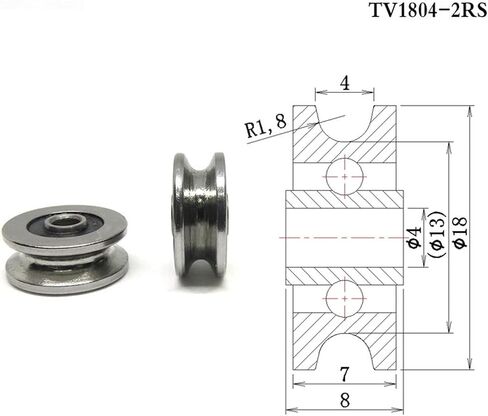 1Pcs 4x18x8 TV0418 2RS V Groove Track Roller Bearing V0418 2RS 4 * 18 * 8 Inner Ring Extended Bearing in Saudi Arabia