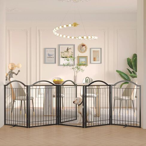 BHG Metal Metal No-Assembly Freistanding Dog Gate مع Door Walk من خلال ، 72 "، 72" ، طولًا إضافيًا 32 "بوابة PET ، جرو أكورديون ، سياج الكلب القابل للطي ، مع دعم 2pcs (أسود ، 3 لوحات) in Kuwait