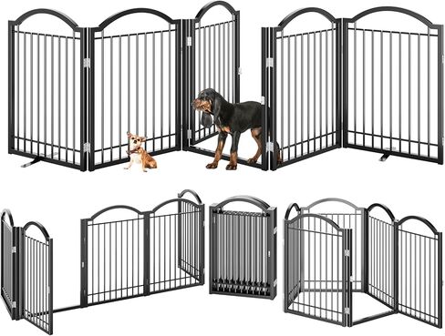 BHG Metal Metal No-Assembly Freistanding Dog Gate مع Door Walk من خلال ، 72 "، 72" ، طولًا إضافيًا 32 "بوابة PET ، جرو أكورديون ، سياج الكلب القابل للطي ، مع دعم 2pcs (أسود ، 3 لوحات) in Kuwait