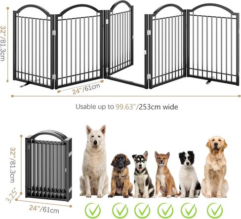BHG Metal Metal No-Assembly Freistanding Dog Gate مع Door Walk من خلال ، 72 "، 72" ، طولًا إضافيًا 32 "بوابة PET ، جرو أكورديون ، سياج الكلب القابل للطي ، مع دعم 2pcs (أسود ، 3 لوحات) in Kuwait