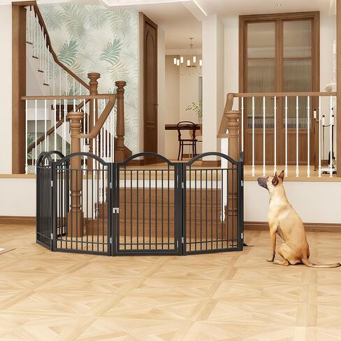 BHG Metal Metal No-Assembly Freistanding Dog Gate مع Door Walk من خلال ، 72 "، 72" ، طولًا إضافيًا 32 "بوابة PET ، جرو أكورديون ، سياج الكلب القابل للطي ، مع دعم 2pcs (أسود ، 3 لوحات) in Kuwait