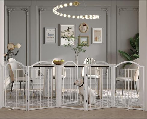 BHG Metal No-Assembly Freestanding Dog Gate with Door Walk Through, Extra Wide 72", Extra Tall 32" Pet Gate, Accordion Puppy Folding Playpen Dog Fence, with 2PCS Support (Black, 3 Panels) in Saudi Arabia