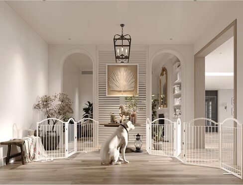 BHG Metal No-Assembly Freestanding Dog Gate with Door Walk Through, Extra Wide 72", Extra Tall 32" Pet Gate, Accordion Puppy Folding Playpen Dog Fence, with 2PCS Support (Black, 3 Panels) in Saudi Arabia