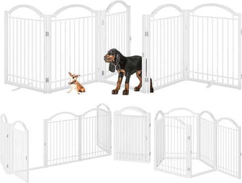 BHG Metal No-Assembly Freestanding Dog Gate with Door Walk Through, Extra Wide 72", Extra Tall 32" Pet Gate, Accordion Puppy Folding Playpen Dog Fence, with 2PCS Support (Black, 3 Panels) in Saudi Arabia