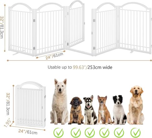 BHG Metal No-Assembly Freestanding Dog Gate with Door Walk Through, Extra Wide 72", Extra Tall 32" Pet Gate, Accordion Puppy Folding Playpen Dog Fence, with 2PCS Support (Black, 3 Panels) in Saudi Arabia