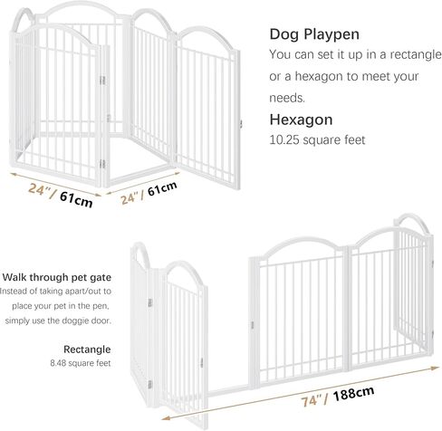 BHG Metal No-Assembly Freestanding Dog Gate with Door Walk Through, Extra Wide 72", Extra Tall 32" Pet Gate, Accordion Puppy Folding Playpen Dog Fence, with 2PCS Support (Black, 3 Panels) in Saudi Arabia
