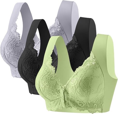 Daisy Bras لكبار السن 3 حزمة الإغلاق الأمامي لا يوجد دانتيل داخلي ملطخ حمالات صامتة كاملة in Kuwait