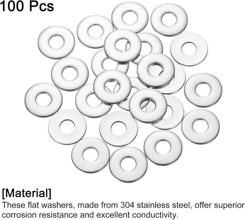 uxcell 100pcs m3 غسالة مسطحة ، 304 معرف الفولاذ المقاوم للصدأ 3.2 مم × 9 ملم OD x 0.8 ملم لمسمار الترباس ، وإصلاح المصانع ، والمطابخ ، والمتاجر ، والبناء في الهواء الطلق ، والفضي in Saudi Arabia