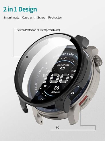 2Pack Case for AmazFit Balance 2 ، Watch Cover Smart Watch ، فيلم زجاجي مضمّن 9 ساعات ، جهاز كمبيوتر صلب ، سهلة التثبيت ، شاشة لتوازن AmazFit 2 (أسود+أسود) in Saudi Arabia