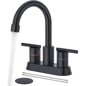 Faustina Black Bathroom Faucets,8 Inch Widespread Bathroom Faucet for Sink 3 Hole,Bathroom Faucet with Pop Up Drain,cUPC Water Supply Line,2-Handles Stainless Steel Vessel Sink Faucet Basin Mixer Tap in Saudi Arabia