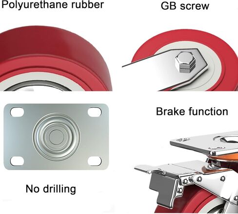 4'' Fixed Heavy Duty Caster, Polyurethane (PU) Industrial Caster, 5'' 6'' No Noise Heavy Duty Caster with Brakes, 8'' Swivel Castors, Push and Pull Smoothly, for Garden in Saudi Arabia