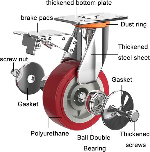 4'' Fixed Heavy Duty Caster, Polyurethane (PU) Industrial Caster, 5'' 6'' No Noise Heavy Duty Caster with Brakes, 8'' Swivel Castors, Push and Pull Smoothly, for Garden in Saudi Arabia