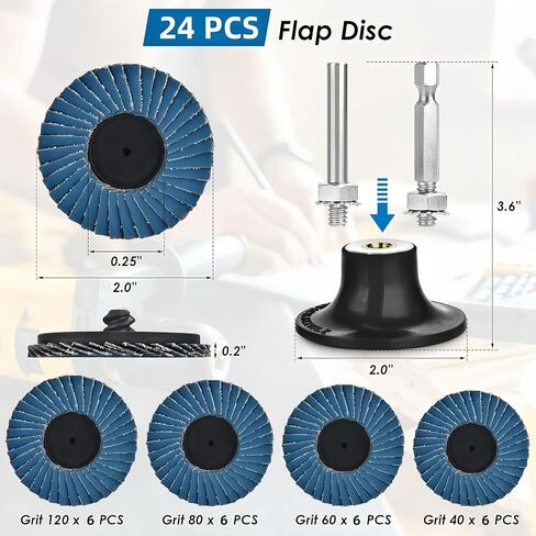 24 PCS 2 Inch Flap Discs for Die Grinder, Roll Lock Flap Wheel for Stock and Rust Removal with 1/4 inch Holder, Sander Disc 40 60 80 120 Grit in Saudi Arabia