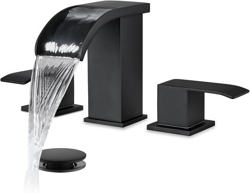 gotonovo Waterfall 8 inch Widespread Bathroom Faucet Set Bathroom Sink Faucet 3 Hole 2 Handle Vanity Lavatory Deck Mount with Pop Up Drain and Water Supply Lines Square Body Matte Black in Kuwait