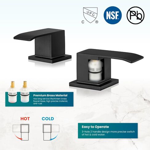 gotonovo Waterfall 8 inch Widespread Bathroom Faucet Set Bathroom Sink Faucet 3 Hole 2 Handle Vanity Lavatory Deck Mount with Pop Up Drain and Water Supply Lines Square Body Matte Black in Kuwait