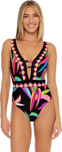 Trina Turk Women's Standard Birds of Paradise Plunge One Piece Swimsuit, Floral Print, Bathing Suits in Saudi Arabia