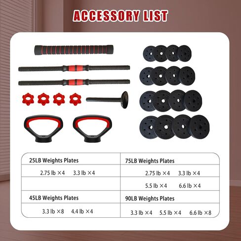 90 LB/75 LB/45 LB/25 LB Adjustable Dumbbells 4-in-1 Dumbbells Set Free Weight Set with Connector – Convert to Barbell, Kettlebell & Push-Up Stands | Interchangeable Weight Plates, Non-Slip Grips for Home Gym in Saudi Arabia