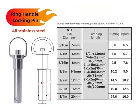 Generic Stainless Steel Ring Quick-Release pin, Grip Button Locking pin, Ball Locking pin with Safety Rope (Dia:1/4, L:1-1/2in), sliver in Saudi Arabia