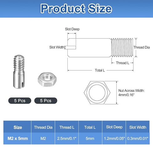uxcell 5Pcs Slotted Cylindrical Pin, M2.5 x 16mm 304 Stainless Steel Dowel External Thread Locating Pin Slotted Screw with Nut for Cabinet Furniture Installation (GB878) in Saudi Arabia