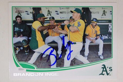 Signed BRANDON INGE Oakland A's 2013 TOPPS #76 Autographed MLB Card 16E - MLB Autographed Baseball Cards in Saudi Arabia