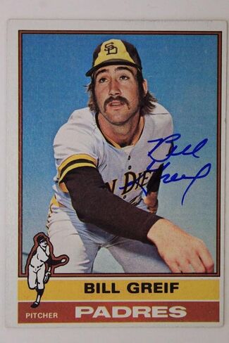 BILL GREIF San Diego Padres Autographed 1976 Topps #184 Signed Card 16F - Baseball Slabbed Autographed Cards in Saudi Arabia