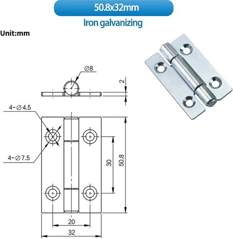 50.8X32-Lron Narrow Sided Square Cabinet Iron Hinge Hardware Accessories 1Pcs in Saudi Arabia