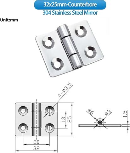 Flat Hinge 304 Stainless Steel Mirror Polished 1Pcs in Saudi Arabia