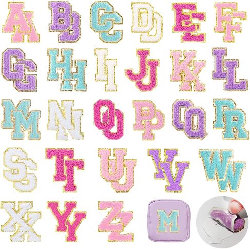 77 Pcs Self Adhesive Chenille Patches for DIY Clothing, Rainbow Heart Flower Embroidered Patch Glitter Chenille Patches Sticker for Fabric Jacket Backpack Repair Decor in Saudi Arabia