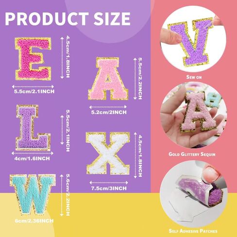 77 Pcs Self Adhesive Chenille Patches for DIY Clothing, Rainbow Heart Flower Embroidered Patch Glitter Chenille Patches Sticker for Fabric Jacket Backpack Repair Decor in Saudi Arabia
