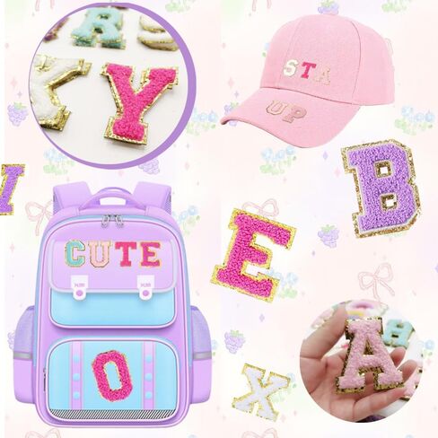 77 Pcs Self Adhesive Chenille Patches for DIY Clothing, Rainbow Heart Flower Embroidered Patch Glitter Chenille Patches Sticker for Fabric Jacket Backpack Repair Decor in Saudi Arabia