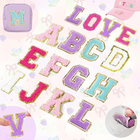 77 Pcs Self Adhesive Chenille Patches for DIY Clothing, Rainbow Heart Flower Embroidered Patch Glitter Chenille Patches Sticker for Fabric Jacket Backpack Repair Decor in Saudi Arabia