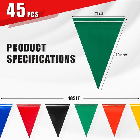Safety Warning Highly Visible Pennant Banner Flags(45pcs,105ft,Multicolor) in Saudi Arabia