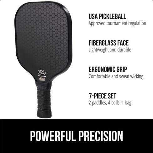 Gorilla Gear USAPA Approved Pickleball Starter Set, Fiberglass Paddles with Bag and Balls, Indoor Outdoor Court Use, Comfortable Racket Grip, Oversized Sweet Spot Pickle Ball Paddle for Men, Women in Saudi Arabia