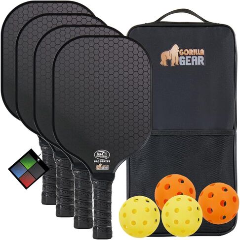 مجموعة Gorilla Gear USAPA معتمدة من مجموعة المخلل ، المجاذيف من الألياف الزجاجية مع حقيبة وكرات ، استخدام ملتزمات داخلية في الهواء الطلق ، قبضة مضرب مريحة ، مجداف الكرة الحلو المتضخم للرجال ، النساء in Kuwait