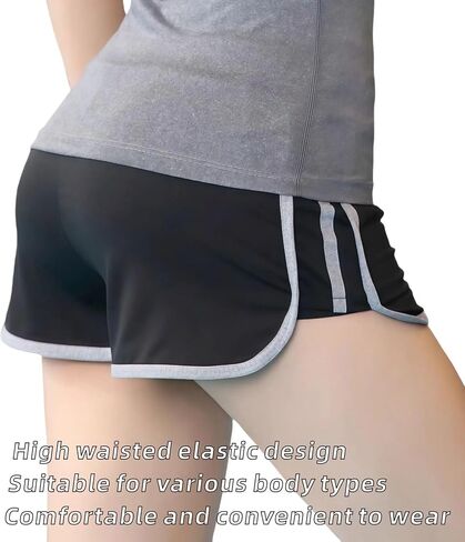 ​​Women's 2 in 1 Running Shorts with Liner - High Waist Black Workout Athletic Shorts for Women in Kuwait