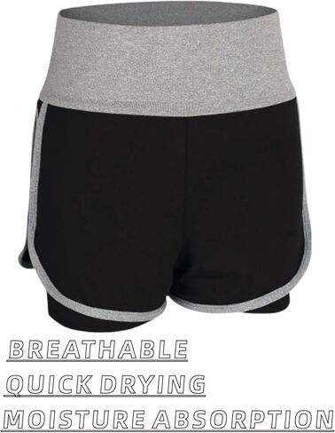 ​​Women's 2 in 1 Running Shorts with Liner - High Waist Black Workout Athletic Shorts for Women in Kuwait