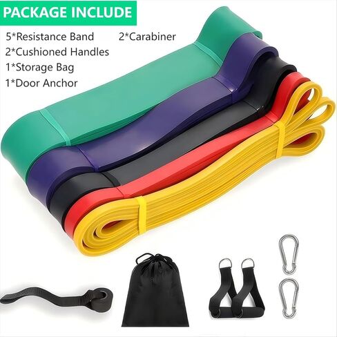 Resistance Bands Set - 5 Adjustable Exercise Bands, Handles, Door Anchor and Carry Bag | Pull Up Assistance Bands, Workout Bands Resistance, Large Rubber Bands Heavy Duty & Bands for Working Out in Saudi Arabia